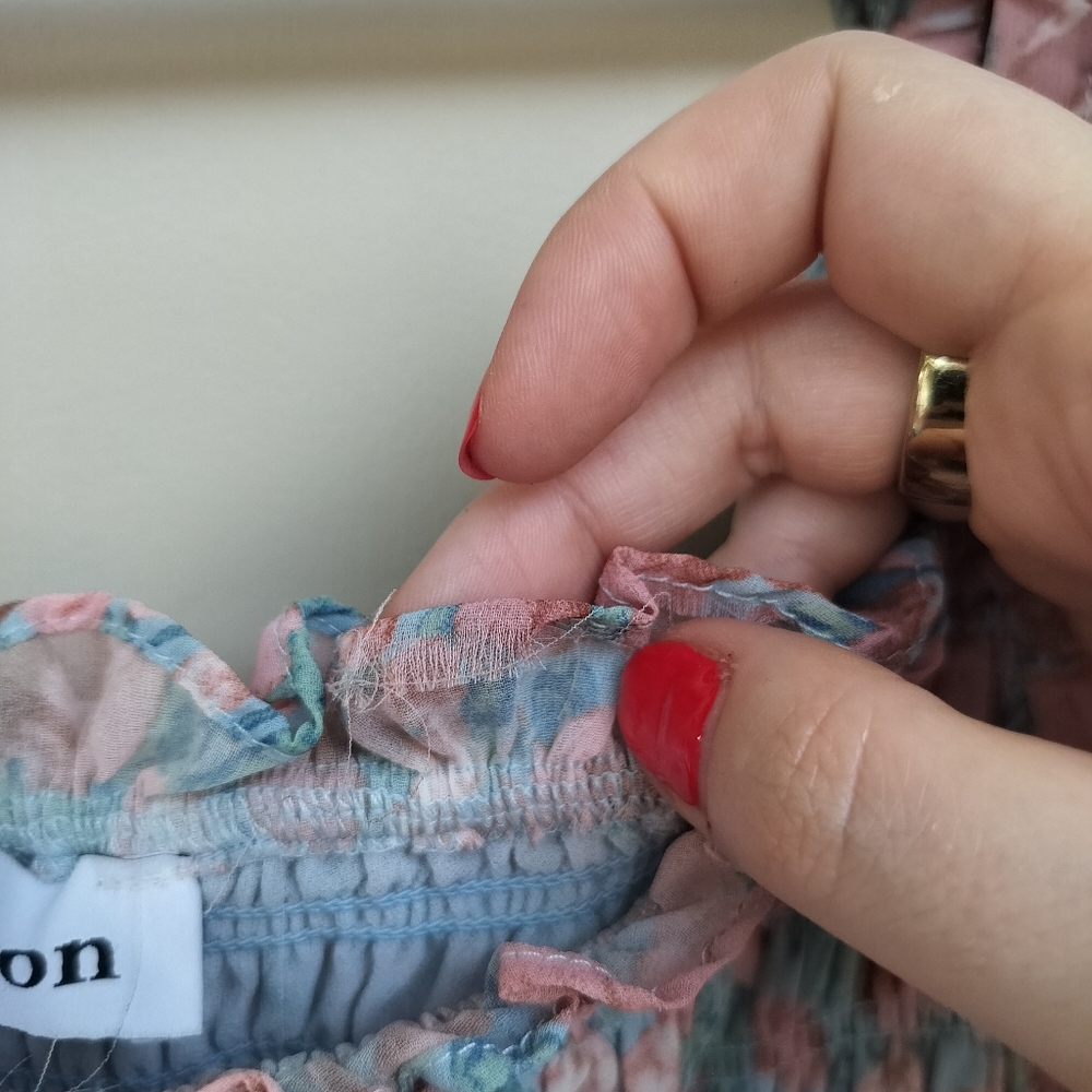 En Saison‎ Short Sleeve Smocked Floral Blue and Pink Floral Midi Dress Peasant - Picture 6 of 12